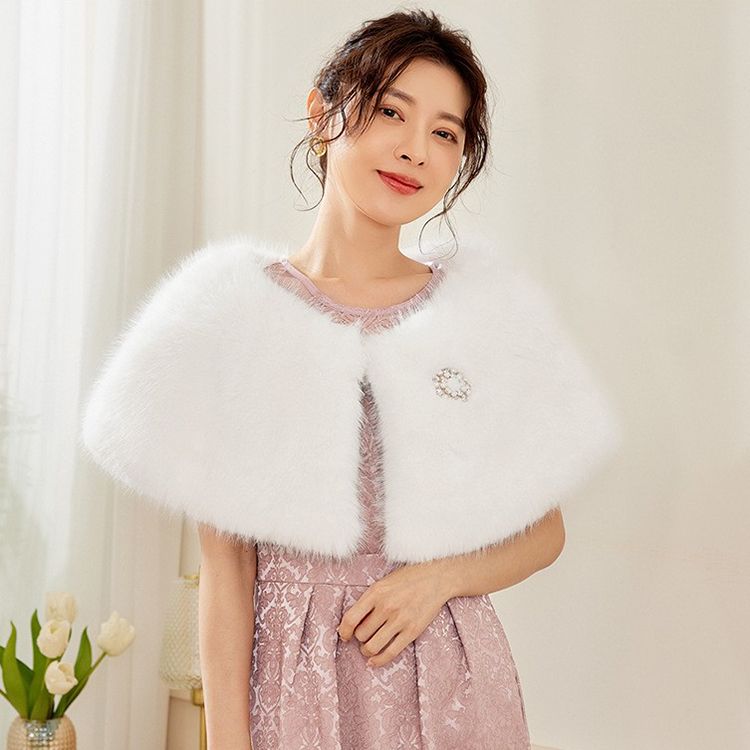 仿皮草毛披肩女士秋冬保暖生日派对订婚披风结婚伴娘服外搭88176