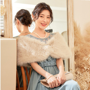 仿皮草毛披肩女士秋冬季结婚礼服斗蓬配旗袍外搭新娘伴娘披风2298