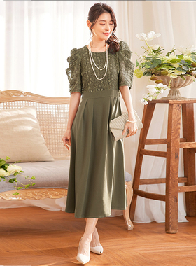 2023新款夏季连衣裙修身收腰显瘦镂空蕾丝气质a字裙长裙女士88571