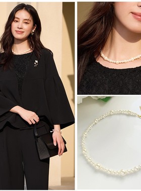 正圆仿珍珠项链锁骨链女款复古优雅毛衣链子高级感颈链配饰品L082