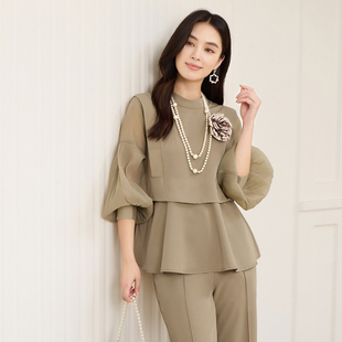 2026年春季优雅女修身型长袖上衣搭配裤子两件套装长裤女装88663