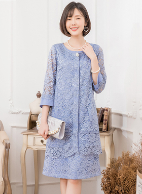 新款两件套装连衣裙无袖裙蕾丝外套裙子女士日常可穿小礼服88312