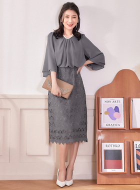 高腰蕾丝连衣裙女士修身显瘦裙新款雪纺拼接平时可穿小礼服88538