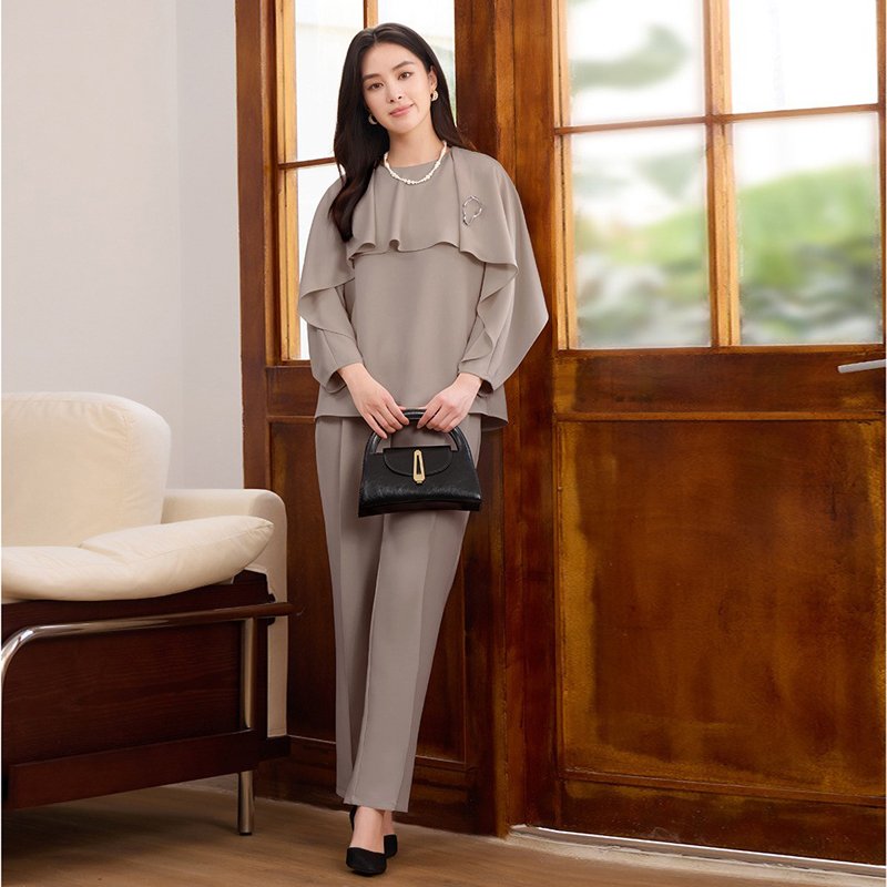 长袖套装女装春秋季圆领两件套装长裤子上衣搭配裤时尚套装88695