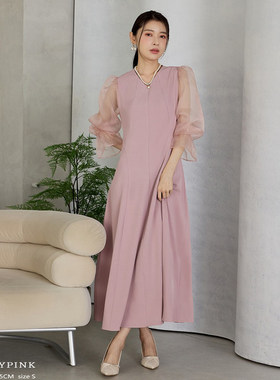 夏季连衣裙子女士拼接长袖连身裙女装长裙A字裙春秋季小礼服88822