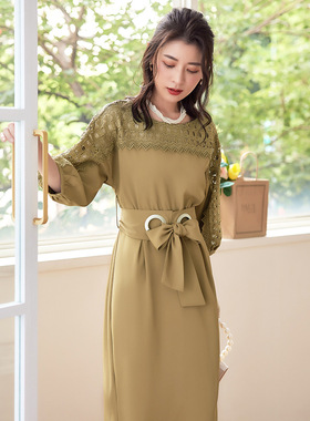 新款夏季韩版气质连衣裙子女春秋天显瘦气质拼接蕾丝小礼服88525