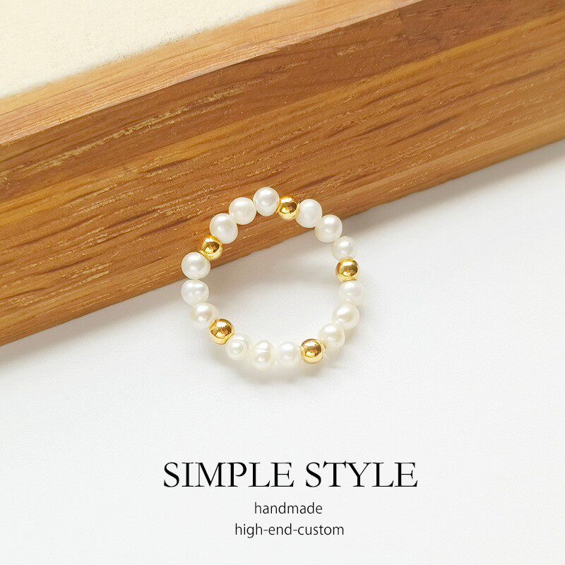 仿珍珠戒子松紧戒子弹力绳戒子女士法式复古百搭指环食指戒指E018