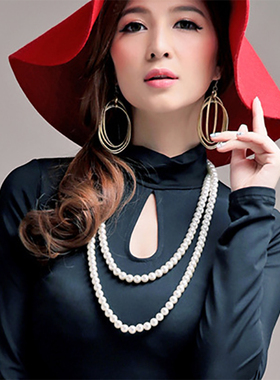小香风双层叠戴女士旗袍珍珠项链