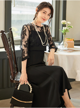 2024年新款夏季蕾丝拼接鱼尾裙步步生莲假两件连衣裙长裙子88606