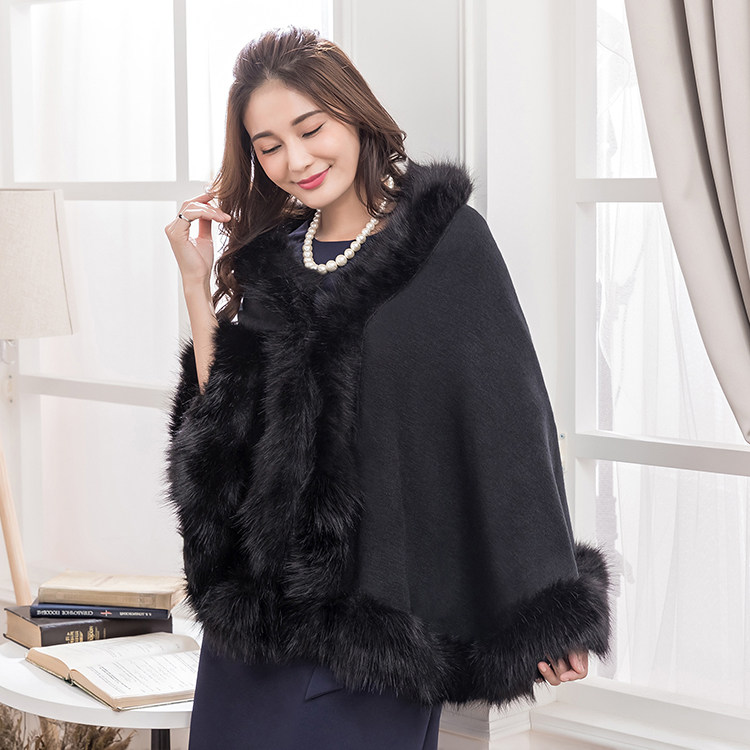 晚宴会大披肩女士拼接仿皮草大斗篷款秋冬季旗袍外搭大披风88159