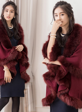 韩版斗篷外套针织小披肩旗袍外搭春秋季时尚中长款开衫女士88161