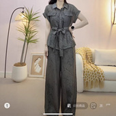 女士2026夏季 两件套套裤 新款 阔腿裤 气质百搭休闲提花上衣 来此购