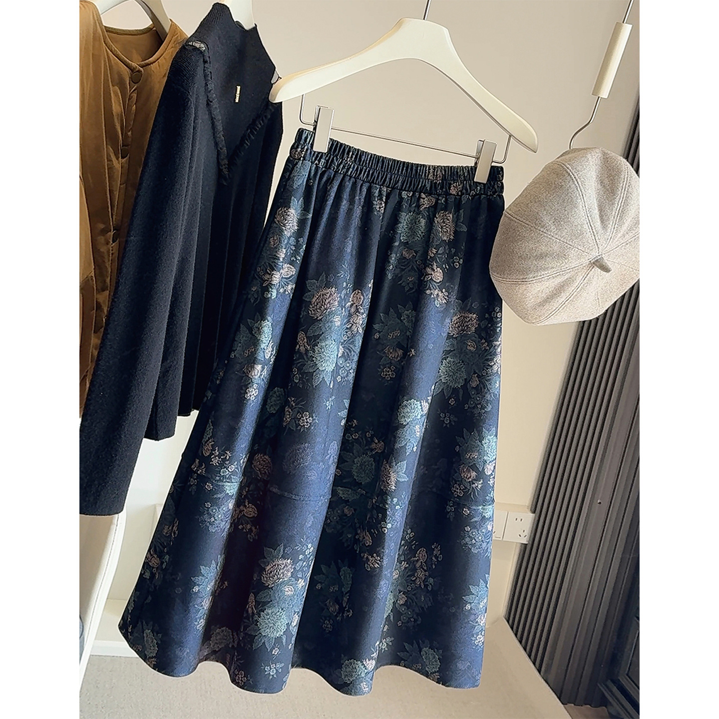 来此购 女士秋冬新中式国风复古碎花半身裙女高腰显瘦A字碎花宽松