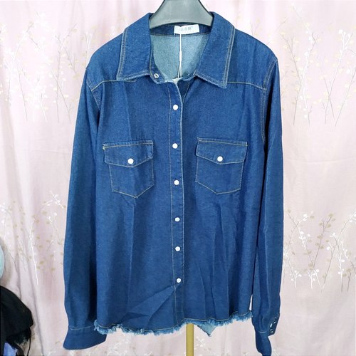 445流苏边中长款牛仔衬衫女高个子2025新款百搭长袖牛仔外套上衣