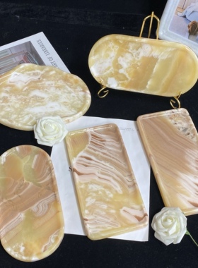 红龙玉大理石托盘天然玉石收纳盘水晶底座摆件客厅卧室软装装饰