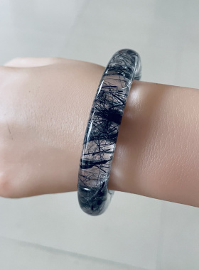 一物一图 纯天然黑发晶手镯 黑碧玺手串