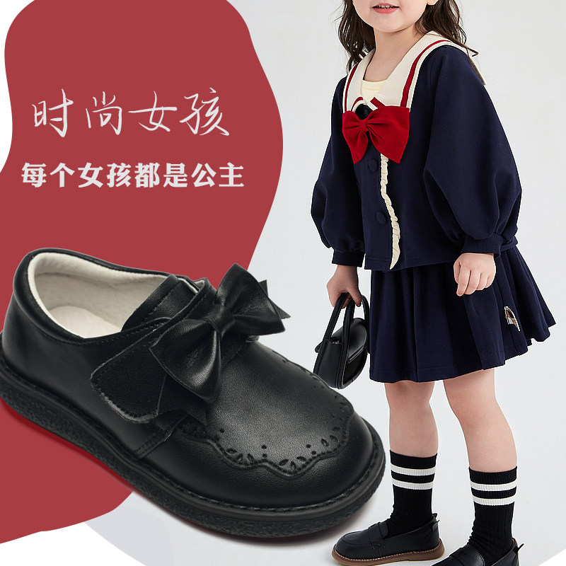 2025春新款时尚优雅公主鞋春秋鞋爱心蝴蝶结小学生演出鞋圆头公主
