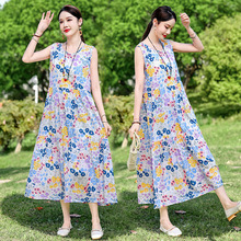 中老年女装妈妈装长款棉绸连衣裙2025年夏天新款中年人大码花裙子