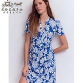 英国Boden代购 V领A字裙休闲连衣裙子 蓝色碎花短袖 女装 26春新款