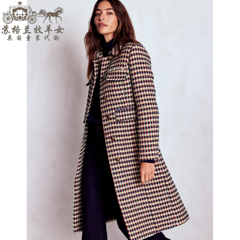 英国Boden代购 女装25秋冬新款 英伦千鸟格百搭长袖风衣大衣外套