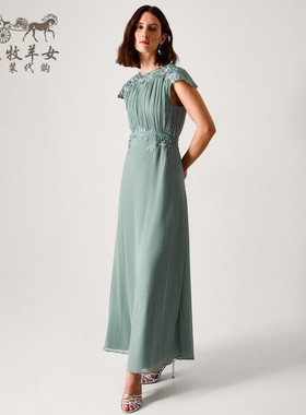 英国Monsoon代购 女装26夏新款 蕾丝雪纺伴娘礼服裙长裙连衣裙子