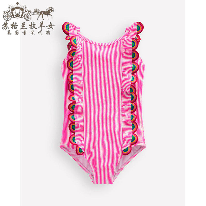 英国mini Boden童装代购 女童女婴26春新 彩虹条纹吊带连体游泳衣