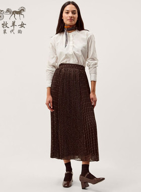 英国Monsoon代购 女装26春新款 英伦波点百搭百褶裙中长裙半身裙