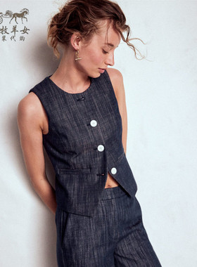 英国Boden代购 女装26春新款 英伦风蓝色百搭纯棉无袖马甲外套