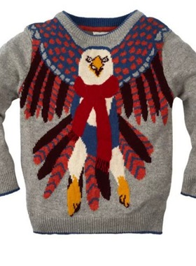 现货清仓英国Monsoon童装 男童 灰色老鹰猴子 长袖套头毛衣针织衫