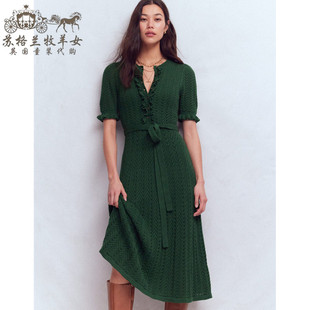 英国Boden代购 女装26春新款 蓝色荷叶边短袖针织中长裙连衣裙子