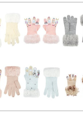 现货Monsoon女童新款粉色公主卡通冰雪奇缘分指手套儿童针织手套