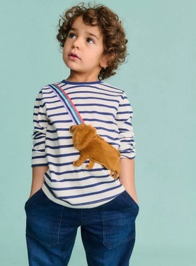 现货英国mini Boden童装男女童新款 小狗包包条纹纯棉长袖T恤上衣
