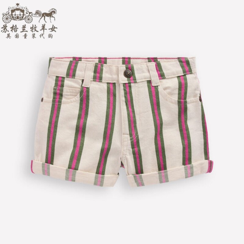 英国mini Boden童装代购 女童26春夏新 条纹百搭休闲牛仔裤短裤子