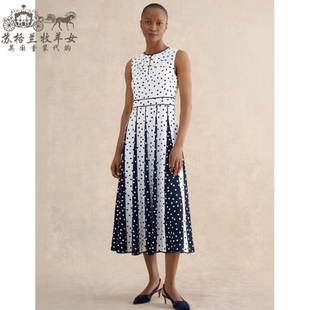 英国Hobbs代购 女装26春夏新款 白色波点无袖礼服中长裙连衣裙子