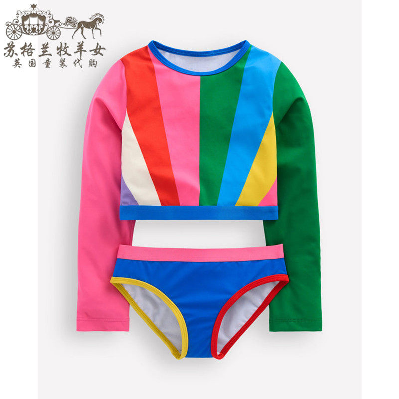 英国mini Boden童装代购 女童女婴26春新 彩虹长袖游泳衣泳裤套装