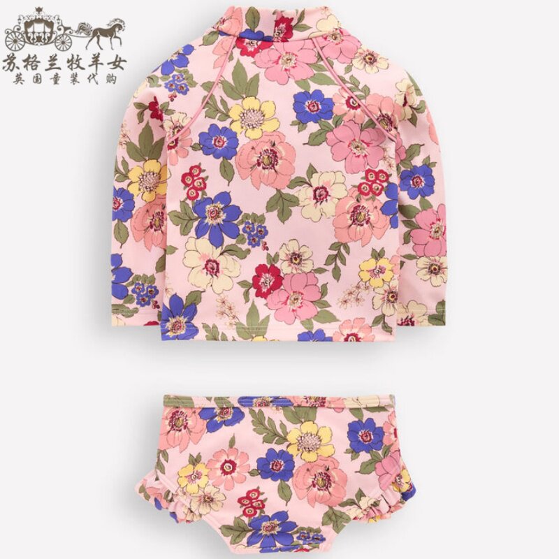 英国mini Boden童装代购 女童女婴26春夏 花朵长袖游泳衣泳裤套装