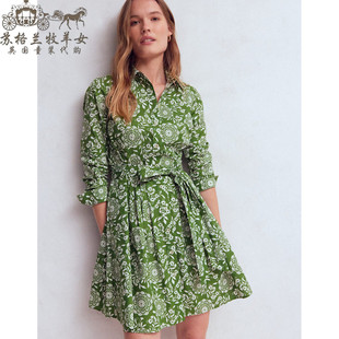 衬衫 英国Boden代购 绿色碎花纯棉长袖 26春夏新款 裙连衣裙子 女装