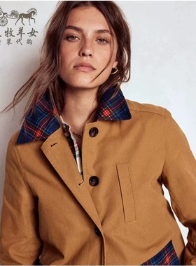 英国Boden代购 女装26春新款 英伦格子咖色纯棉长袖休闲夹克外套