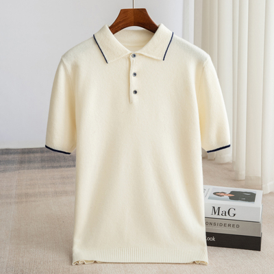 羊毛拼色上衣男士POLO领纯羊毛