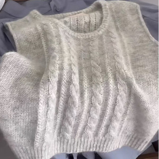 韩版100纯羊毛针织马甲女无袖麻花背心秋冬重磅毛衣宽松叠穿外搭