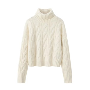 麻花毛衣外穿 重磅高领纯羊毛女绞花宽松慵懒风加厚短款 经典 BI入