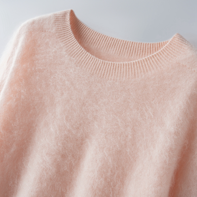 慵懒风100羊毛衫女士拉绒圆领