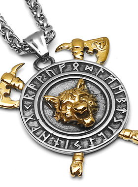 维京海盗狼头钛钢吊坠斧头凯尔特吊坠潮男个性情侣不锈钢吊坠项链