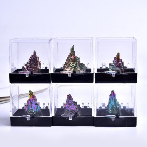 Bismuth精美亚克力展示盒装天然铋矿铋晶体矿标奇石摆件手办