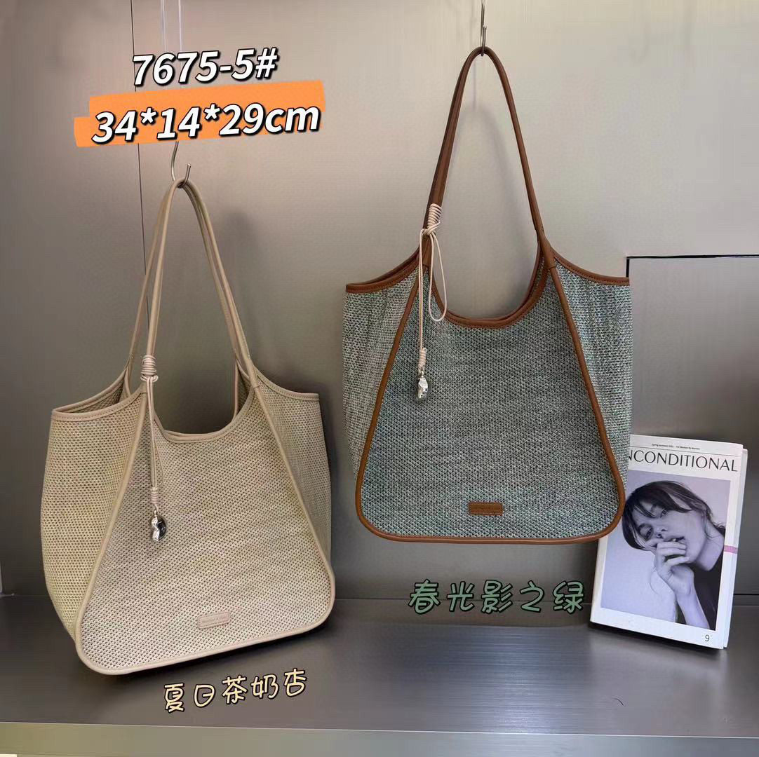 飞织拼接棕色托特单肩女包2026新款韩版个性高级质感百搭通勤托特