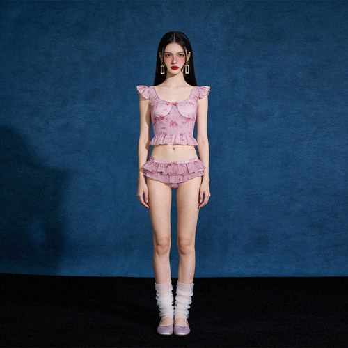 anqinwind泳衣女泡温泉分体小胸聚拢高级感度假纯欲绝美比基尼