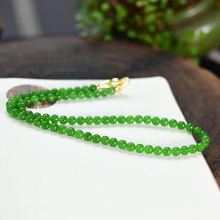 天然和田玉俄料6mm项链天然碧玉辣阳绿圆珠绿色无瑕疵女款礼物