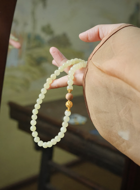 新疆若羌鸡油黄黄口散珠圆珠项链黄色链珠多圈手链无瑕疵高货长链