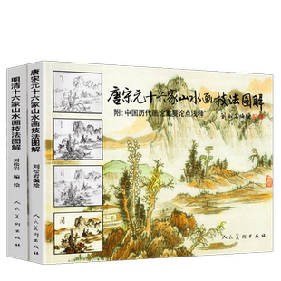 共2册36位古代名家山水画 唐宋元明清十六家山水画技法图解 中国历代画论作品集 中国传统水墨国画临摹教程教学入门刘松岩大全人美