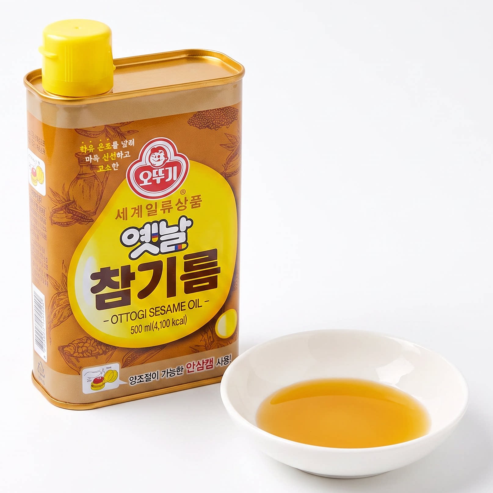 不倒翁炒芝麻粉油500ml韩国进口传统香油拌饭炒肉拌凉菜铁桶